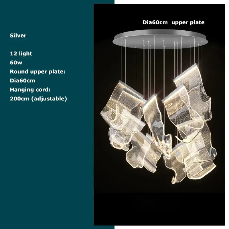 Silver modern decorbites golden love paper chandelier with 12 LED lights and circular mesh shades for foyer lighting
