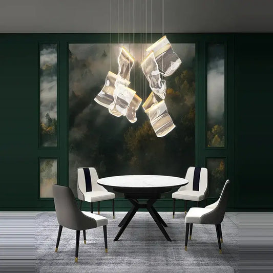 Modern geometric decorbites golden love paper chandelier with translucent glass and metallic accents for foyers