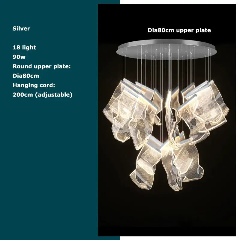 Silver decorbites golden love paper chandelier with 18 lights and mesh fabric elements for modern foyer lighting
