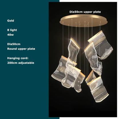 Postmodern decorbites golden love paper chandelier with eight gold-toned mesh shades for foyer led lighting