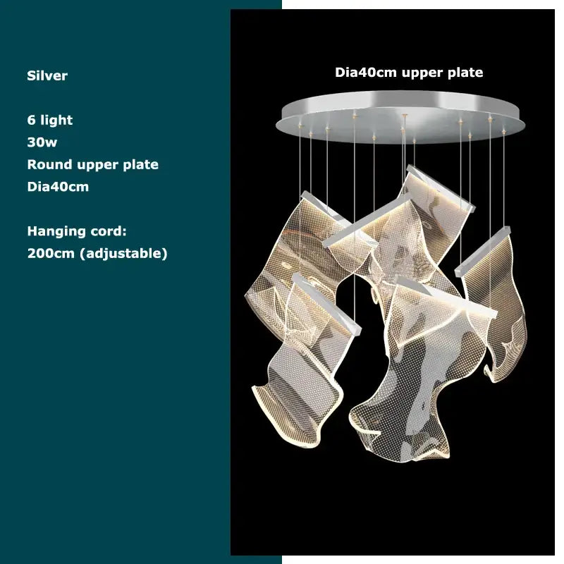 Silver modern postmodern decorbites golden love paper chandelier with six lights and adjustable mesh shades for foyer lighting