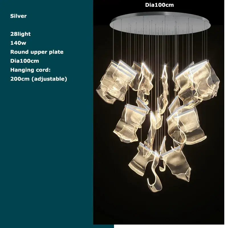 Silver modern decorbites golden love paper chandelier with 28 lights and translucent glass pendants for foyer LED light