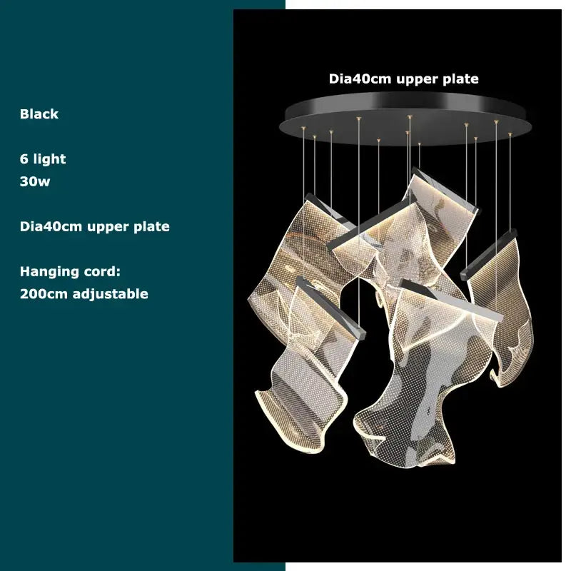 Modern black decorbites golden love paper chandelier with six glowing mesh pendant lights suspended from 40cm circular plate