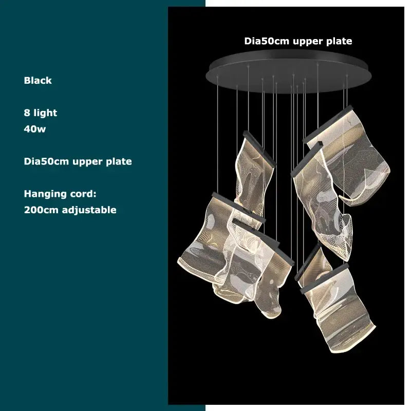 Black modern postmodern decorbites golden love chandelier with eight mesh-like pendant lights for foyer lighting