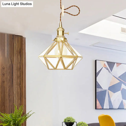 Postmodern Diamond Pendant Light with Brass Finish and Adjustable Rope