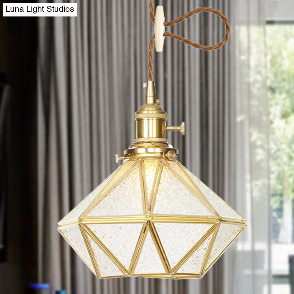 Postmodern Diamond Pendant Light with Brass Finish and Adjustable Rope