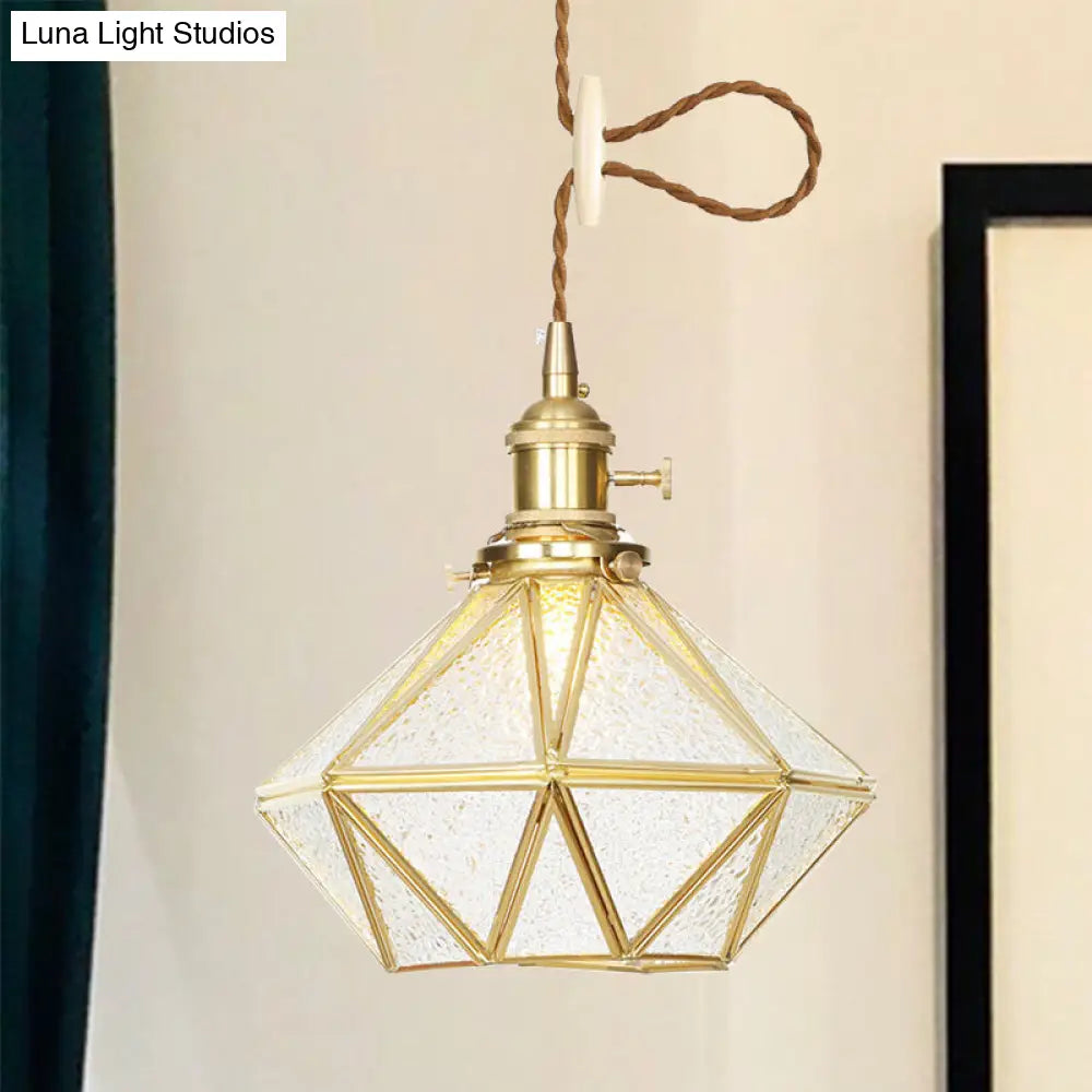 Postmodern Diamond Pendant Light with Brass Finish and Adjustable Rope