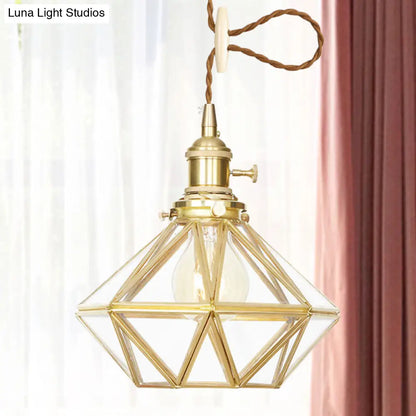 Postmodern Diamond Pendant Light with Brass Finish and Adjustable Rope