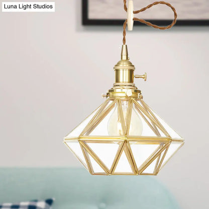 Postmodern Diamond Pendant Light with Brass Finish and Adjustable Rope