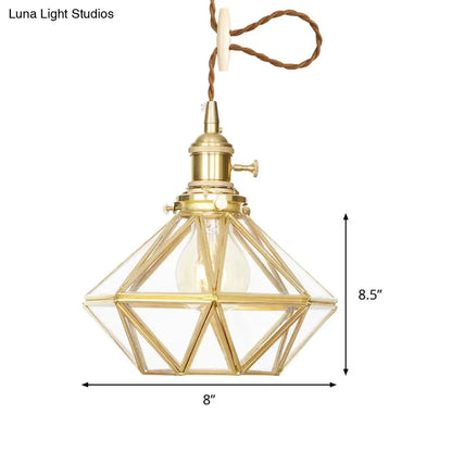 Postmodern Diamond Pendant Light with Brass Finish and Adjustable Rope