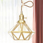 Postmodern Diamond Pendant Light with Brass Finish and Adjustable Rope