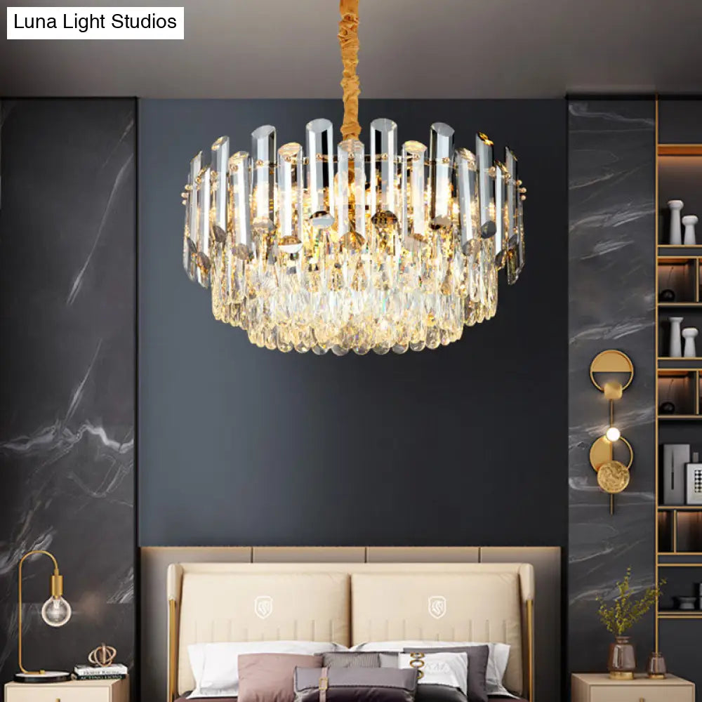 Kit de lámpara colgante de cristal con forma de tambor posmoderno con 10 cabezales de araña de latón