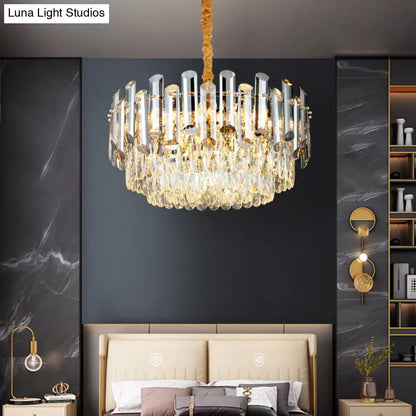 Kit de lámpara colgante de cristal con forma de tambor posmoderno con 10 cabezales de araña de latón