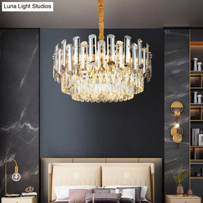 Kit de lámpara colgante de cristal con forma de tambor posmoderno con 10 cabezales de araña de latón