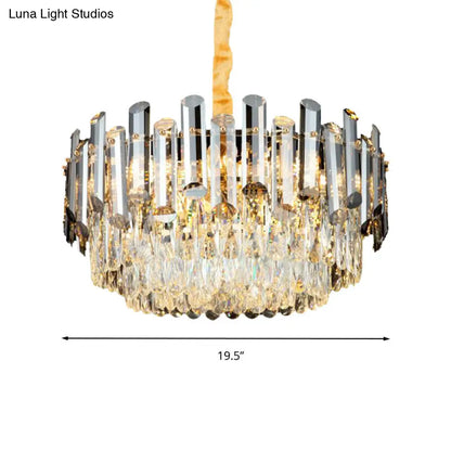 Kit de lámpara colgante de cristal con forma de tambor posmoderno con 10 cabezales de araña de latón