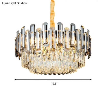 Kit de lámpara colgante de cristal con forma de tambor posmoderno con 10 cabezales de araña de latón