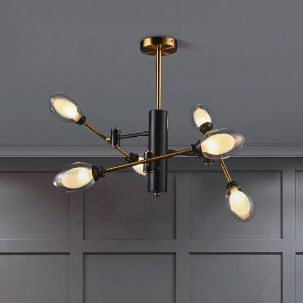 DecorBites™ DecorBites™ Postmodern Dual Eggshell Ceiling Light: Clear Glass Semi Flush Chandelier with 6 Bulbs & Rotating Arm Design (Black-Brass)