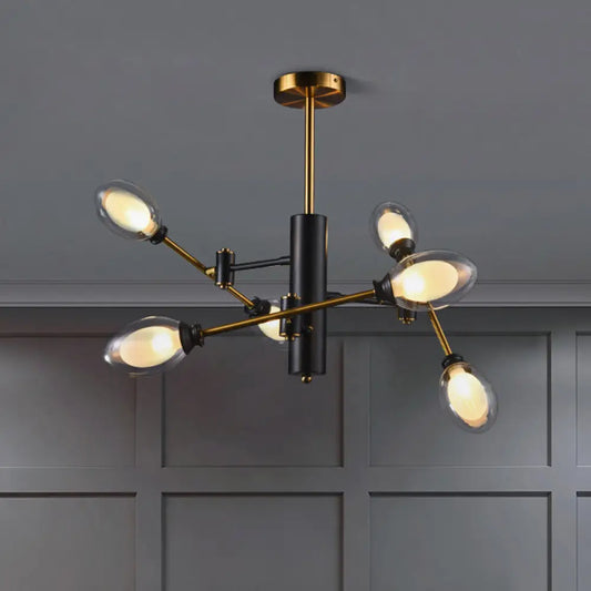 DecorBites™ DecorBites™ Postmodern Dual Eggshell Ceiling Light: Clear Glass Semi Flush Chandelier with 6 Bulbs & Rotating Arm Design (Black-Brass)