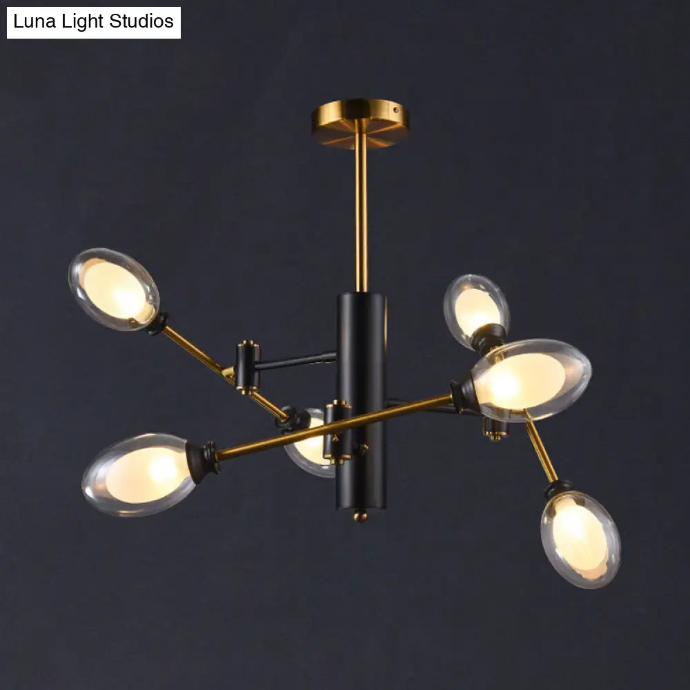 DecorBites™ DecorBites™ Postmodern Dual Eggshell Ceiling Light: Clear Glass Semi Flush Chandelier with 6 Bulbs & Rotating Arm Design (Black-Brass)