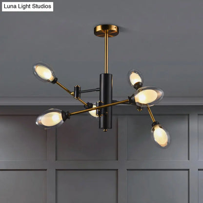 DecorBites™ DecorBites™ Postmodern Dual Eggshell Ceiling Light: Clear Glass Semi Flush Chandelier with 6 Bulbs & Rotating Arm Design (Black-Brass)