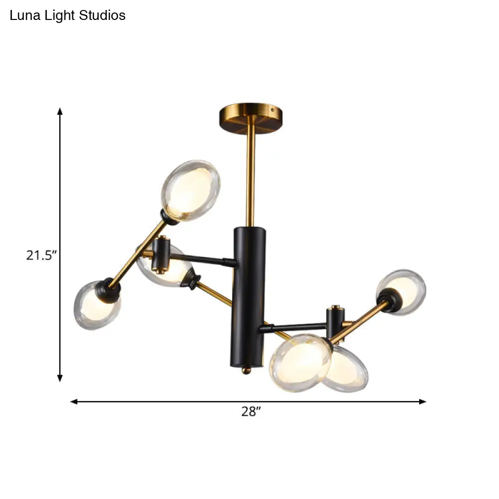 DecorBites™ DecorBites™ Postmodern Dual Eggshell Ceiling Light: Clear Glass Semi Flush Chandelier with 6 Bulbs & Rotating Arm Design (Black-Brass)