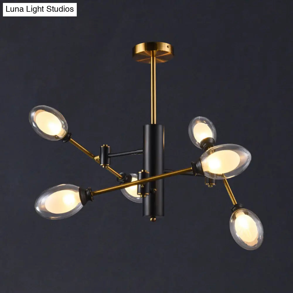 DecorBites™ DecorBites™ Postmodern Dual Eggshell Ceiling Light: Clear Glass Semi Flush Chandelier with 6 Bulbs & Rotating Arm Design (Black-Brass)