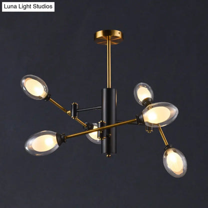 DecorBites™ DecorBites™ Postmodern Dual Eggshell Ceiling Light: Clear Glass Semi Flush Chandelier with 6 Bulbs & Rotating Arm Design (Black-Brass)
