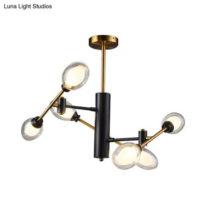 DecorBites™ DecorBites™ Postmodern Dual Eggshell Ceiling Light: Clear Glass Semi Flush Chandelier with 6 Bulbs & Rotating Arm Design (Black-Brass)
