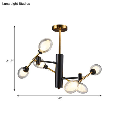 DecorBites™ DecorBites™ Postmodern Dual Eggshell Ceiling Light: Clear Glass Semi Flush Chandelier with 6 Bulbs & Rotating Arm Design (Black-Brass)