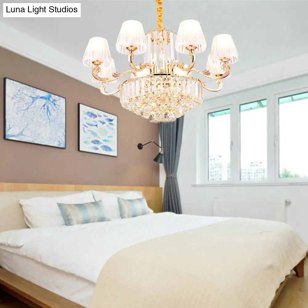 Lámpara de araña colgante de varilla de cristal con forma de imperio posmoderno - 6/8/10 cabezas, luz de suspensión dorada