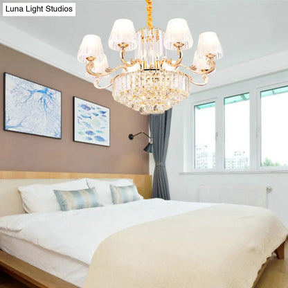 Lámpara de araña colgante de varilla de cristal con forma de imperio posmoderno - 6/8/10 cabezas, luz de suspensión dorada