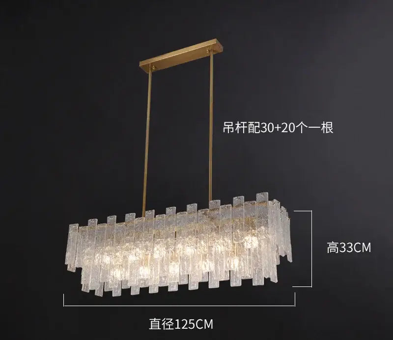 Gold-toned rectangular decorbites crystal chandelier with cascading clear glass crystal rods for dining room lighting
