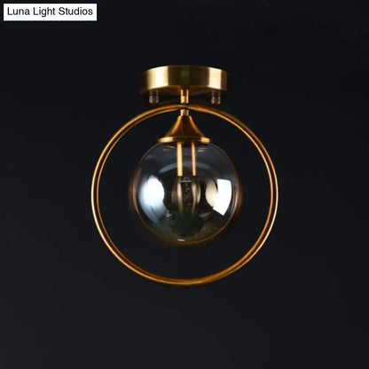 DecorBites™ DecorBites™ Postmodern Glass Ball Ceiling Light with Brass Metal Ring - 1-Light Semi-Flush Mount for Corridors