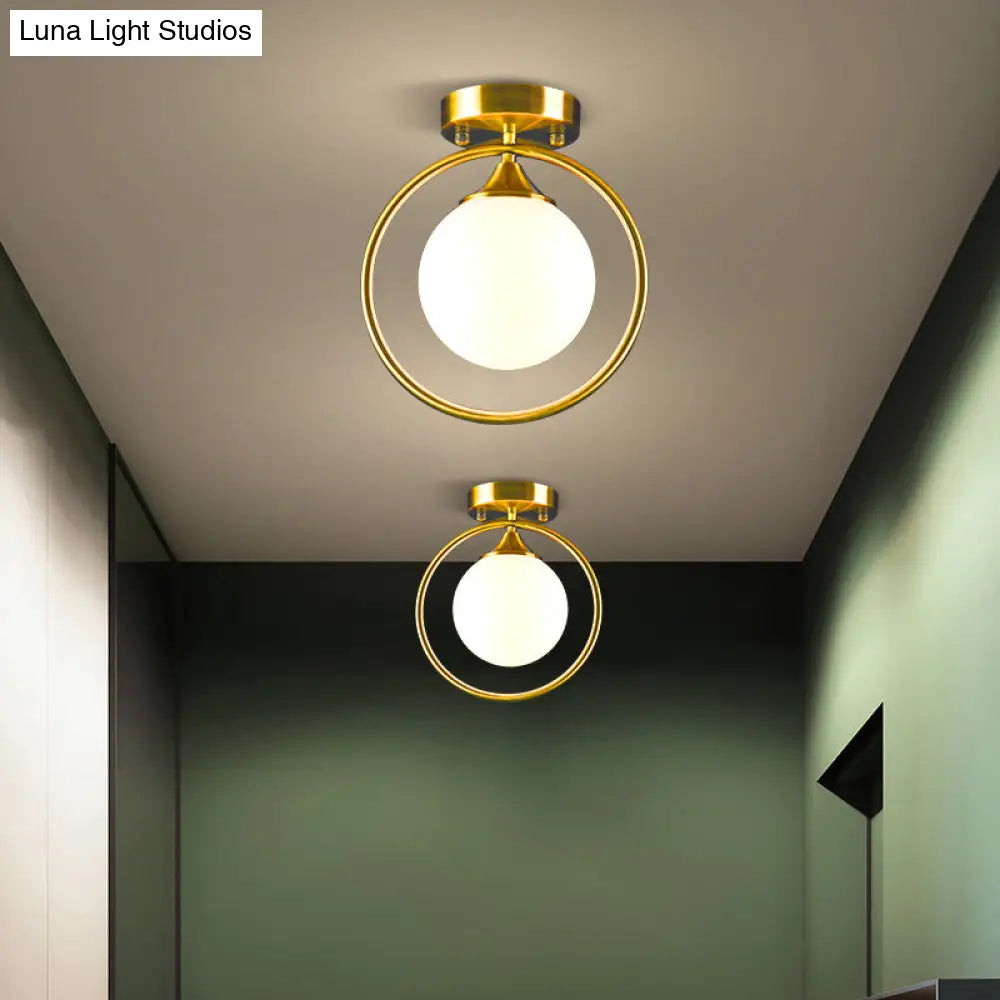DecorBites™ DecorBites™ Postmodern Glass Ball Ceiling Light with Brass Metal Ring - 1-Light Semi-Flush Mount for Corridors
