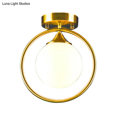 DecorBites™ DecorBites™ Postmodern Glass Ball Ceiling Light with Brass Metal Ring - 1-Light Semi-Flush Mount for Corridors