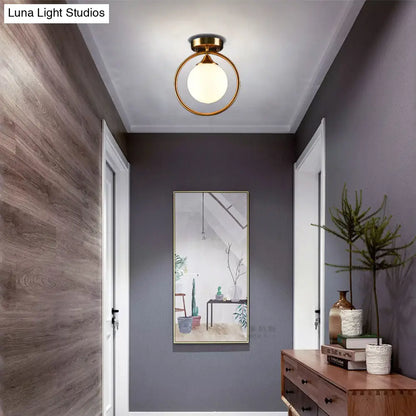 DecorBites™ DecorBites™ Postmodern Glass Ball Ceiling Light with Brass Metal Ring - 1-Light Semi-Flush Mount for Corridors