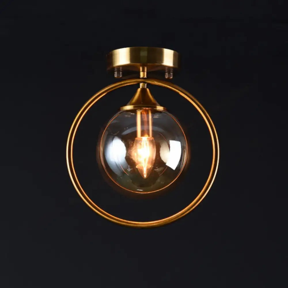 DecorBites™ DecorBites™ Postmodern Glass Ball Ceiling Light with Brass Metal Ring - 1-Light Semi-Flush Mount for Corridors