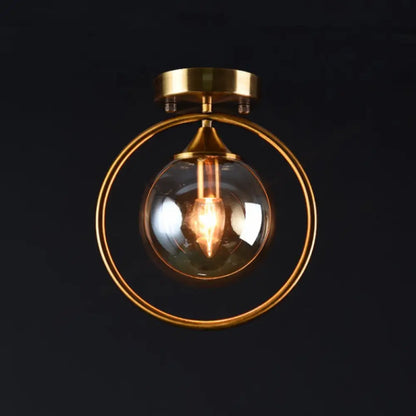 DecorBites™ DecorBites™ Postmodern Glass Ball Ceiling Light with Brass Metal Ring - 1-Light Semi-Flush Mount for Corridors