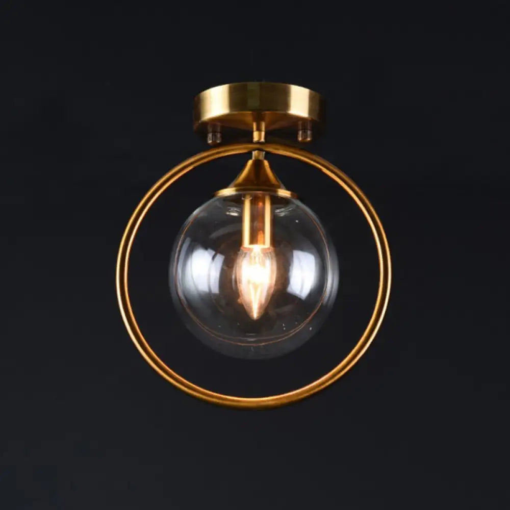 DecorBites™ DecorBites™ Postmodern Glass Ball Ceiling Light with Brass Metal Ring - 1-Light Semi-Flush Mount for Corridors
