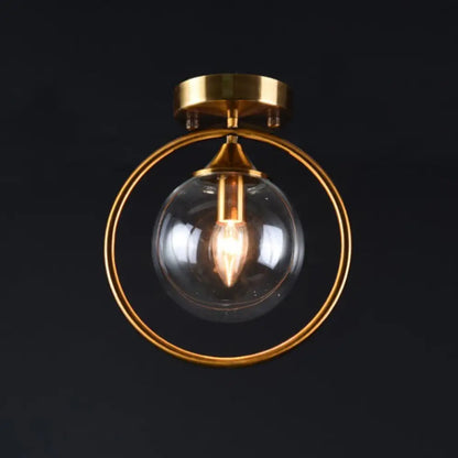 DecorBites™ DecorBites™ Postmodern Glass Ball Ceiling Light with Brass Metal Ring - 1-Light Semi-Flush Mount for Corridors