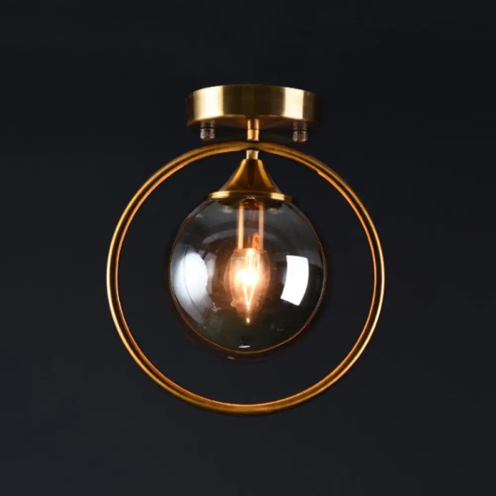 DecorBites™ DecorBites™ Postmodern Glass Ball Ceiling Light with Brass Metal Ring - 1-Light Semi-Flush Mount for Corridors