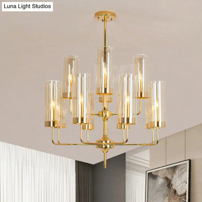 Lámpara de araña posmoderna de cristal con acabado en latón para salón