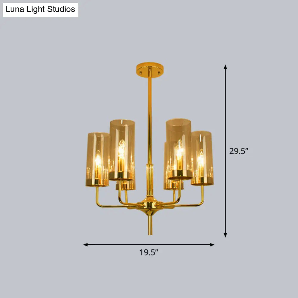 Lámpara de araña posmoderna de cristal con acabado en latón para salón