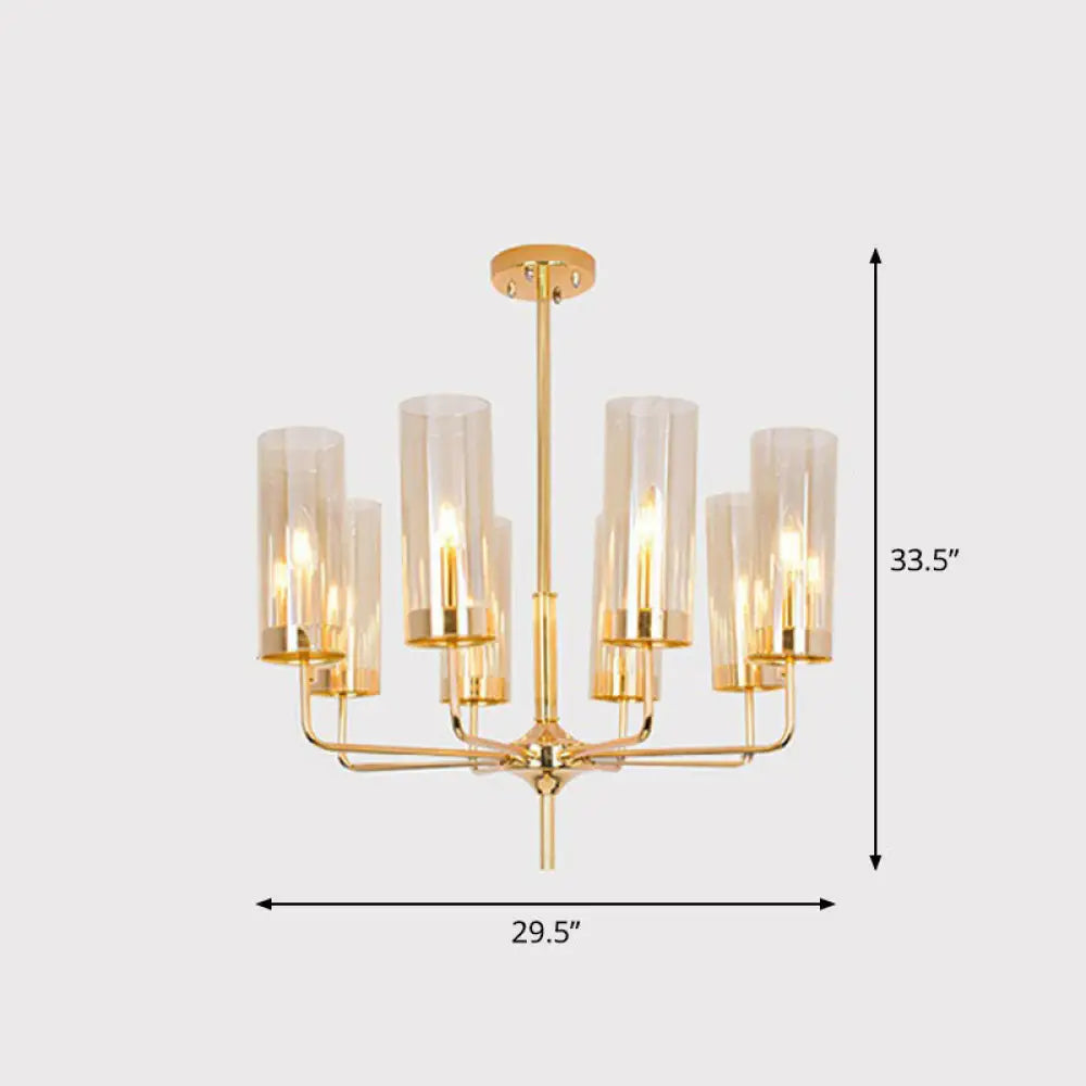 Lámpara de araña posmoderna de cristal con acabado en latón para salón