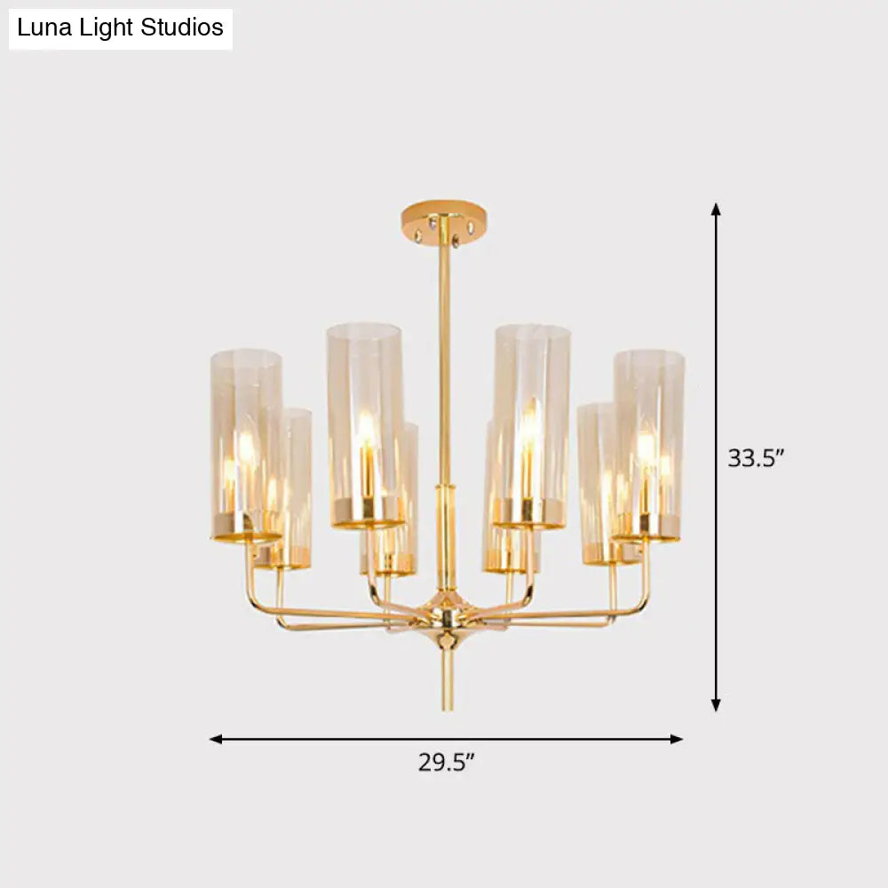 Lámpara de araña posmoderna de cristal con acabado en latón para salón