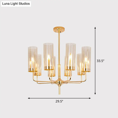Lámpara de araña posmoderna de cristal con acabado en latón para salón