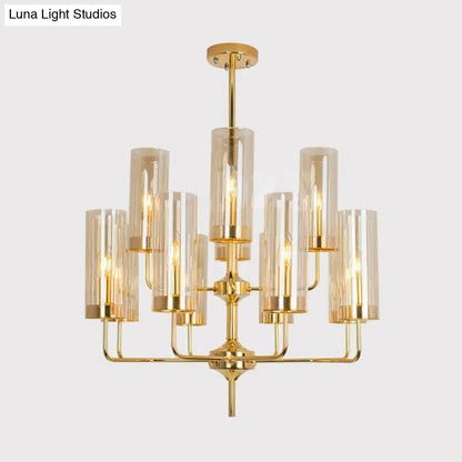 Lámpara de araña posmoderna de cristal con acabado en latón para salón