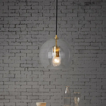 Postmodern Global Clear Glass Mini Hanging Light Brass Suspension Lamp, 6"/10" Wide