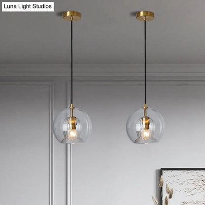 Postmodern Global Clear Glass Mini Hanging Light Brass Suspension Lamp, 6"/10" Wide