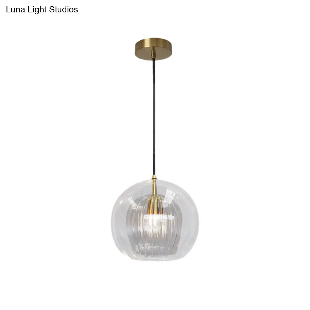 Postmodern Global Clear Glass Mini Hanging Light Brass Suspension Lamp, 6"/10" Wide